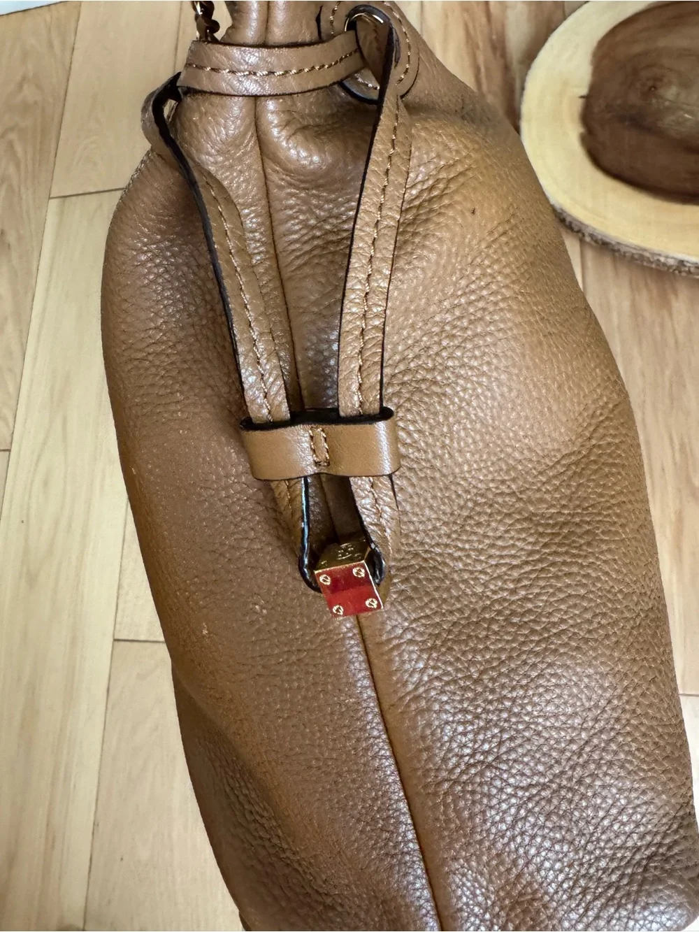 Tory Burch Tan Whipstitch Leather Shoulder Bag with Chain Straps